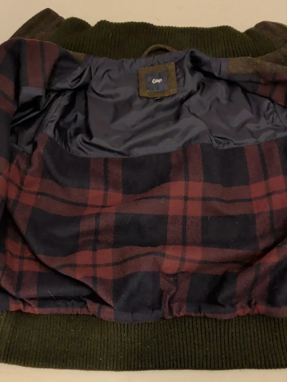 GAP Brown Heather Wool Blend Bomber Jacket w Plaid Lining Classic SeeMeas Unisex